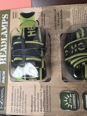 Adjustable Black & Lime Green LED Headlamps - Twin Pack